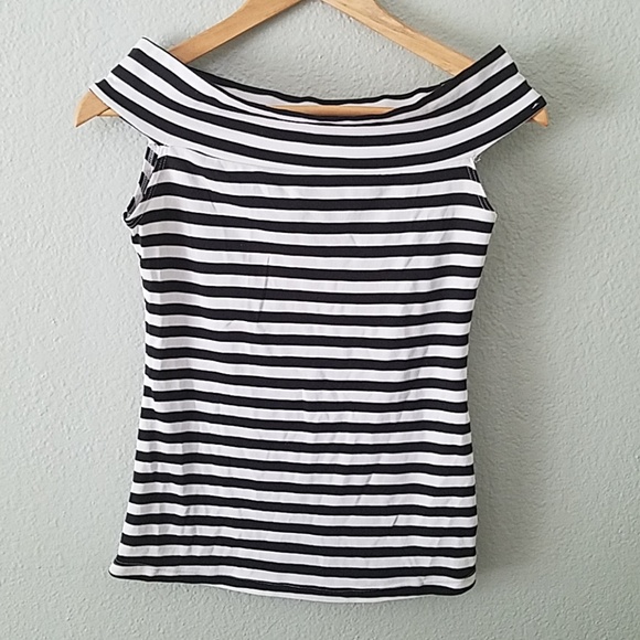 hot tempered Tops - Goth Lolita striped off-the-shoulder top m
